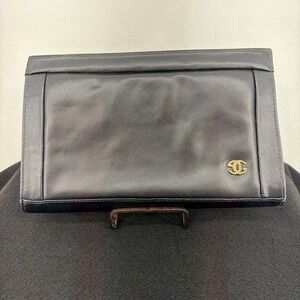 Black Leather Clutch VTG Cuero Vaca Chain‎ Purse Gold GG Logo Handbag Argentina